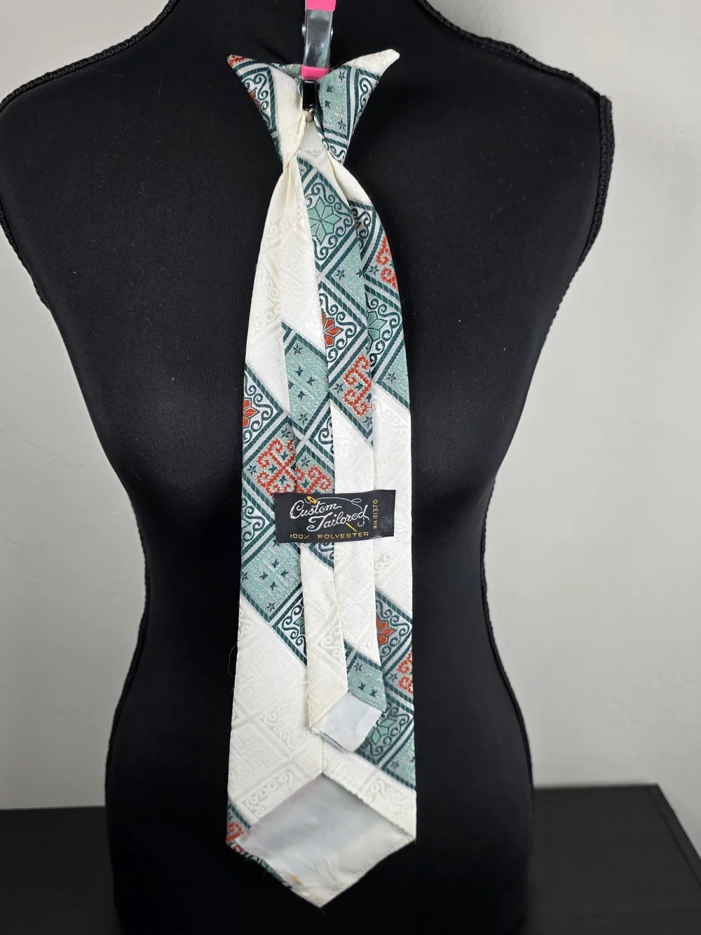 Vintage 1970s Custom Tailored Geometric Clip On Necktie